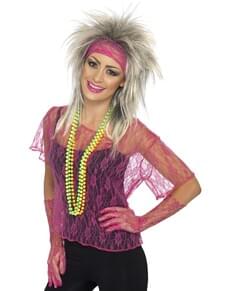 Kit des années 80 en dentelle rose fluo