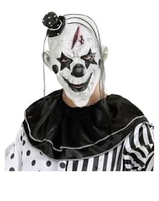 Böser Clown Maske mit Haaren und kleinem Hut