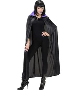 Cape noire col satin violer