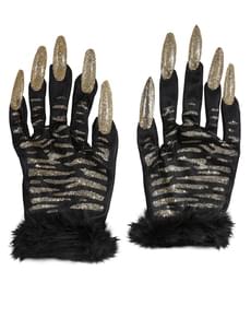 Guanti da tigre con unghie e glitter donna