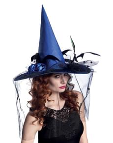 Blå heksehat med slør