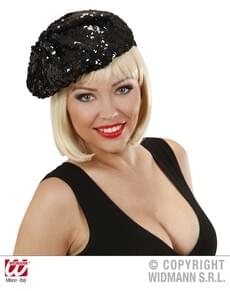 Béret noir à paillettes femme