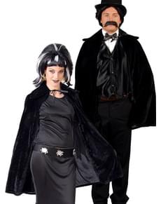 Schwarzer Samtumhang mit Kapuze für Erwachsene