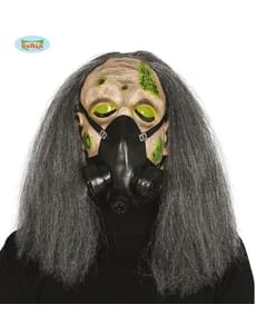 Maske Zombie mit Gasschutz und Haaren aus PVP für Erwachsene