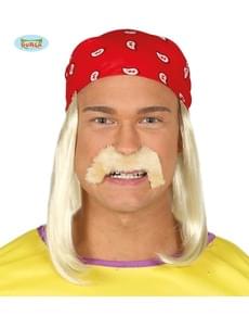 Perruque avec foulard et moustache de motard blond homme